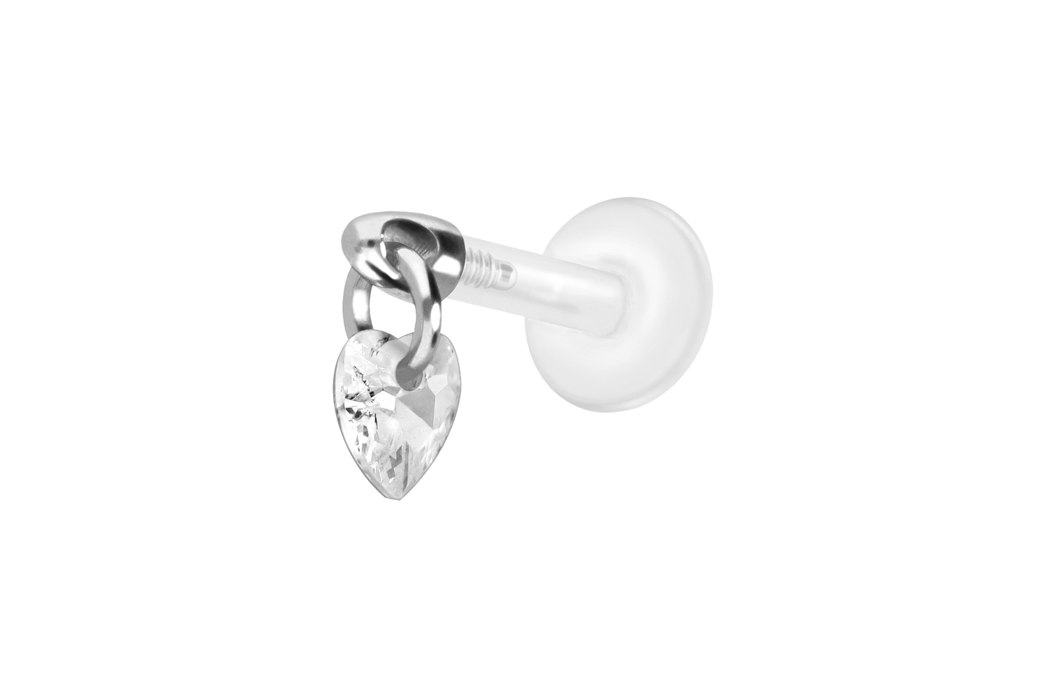 PTFE Labret Piercing mit Innengewinde + Titan-Aufsatz KRISTALLHERZ